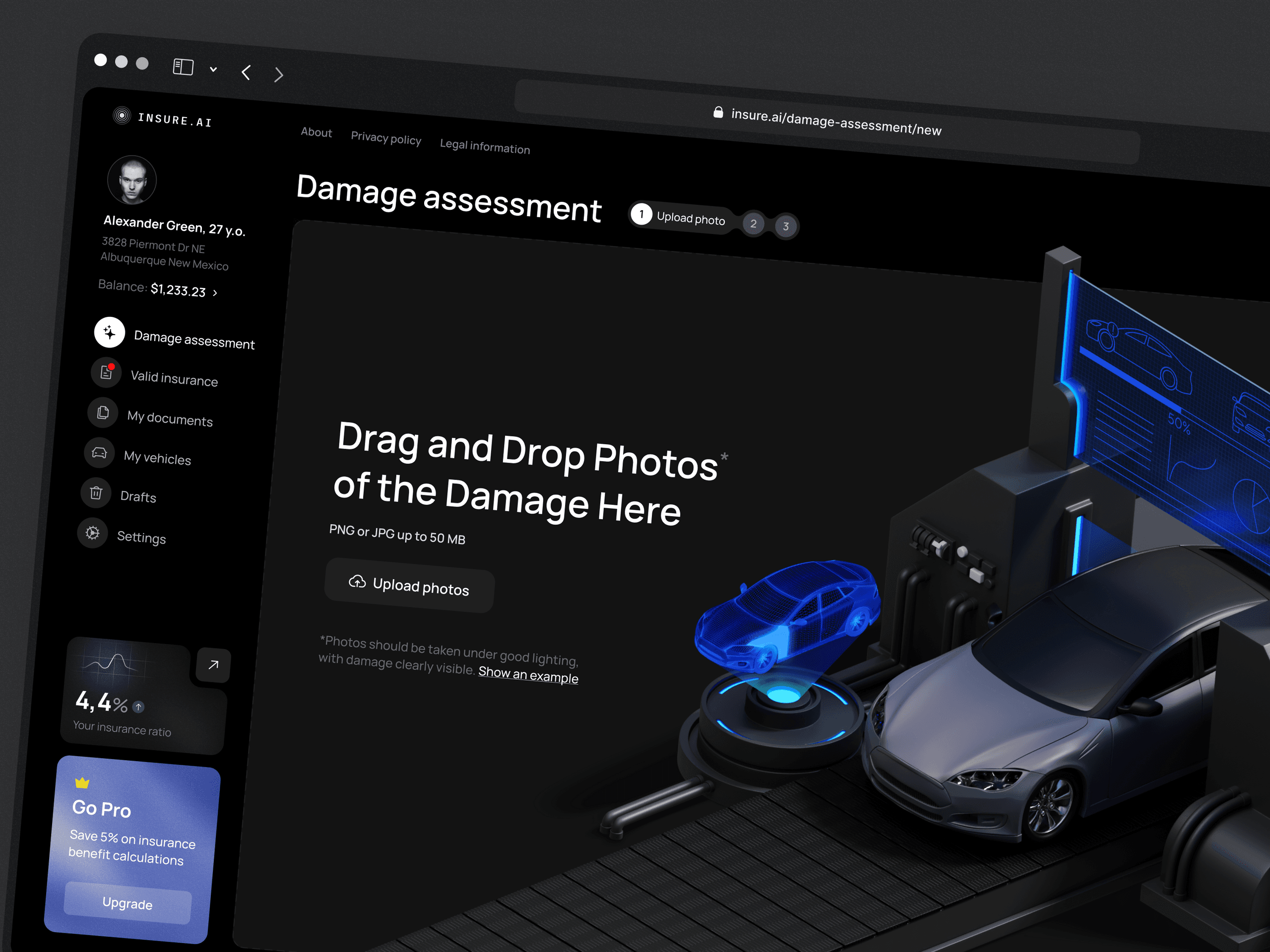 AI Car Insurance Website Design Concept